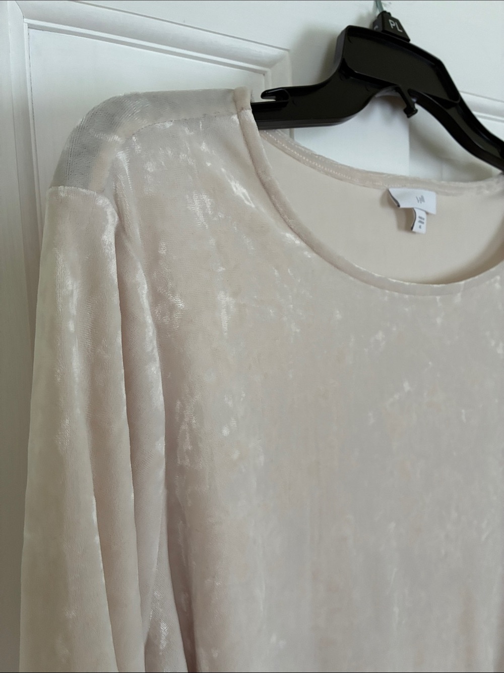 Light Beige Crushed Velvet Scoop Neck Top - Picture 4 of 6